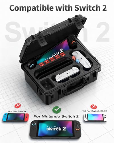 DEVASO Carrying Case for Nintendo Switch 2 (2025), Hard Shell Waterproof Travel Case with Soft Lining, Fits Switch 2 Console, 2 Pro Controllers, Dock & Accessories, Home Storage & Outdoor Travel