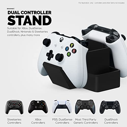 BRAINWAVZ Dual Game Controller, TV Remote Control & Stationary Storage Desktop Organizer Holder, Universal Design for Xbox ONE PS5 PS4 PC Gamepads, Reduce Clutter (D03) - color: 2 Controllers & Stationary Black