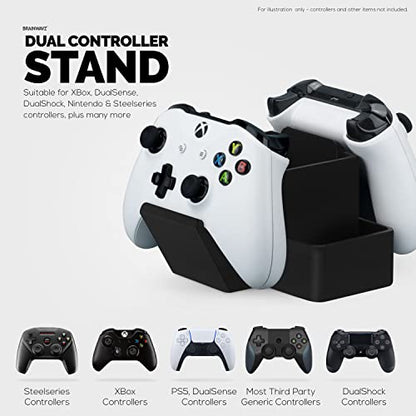 BRAINWAVZ Dual Game Controller, TV Remote Control & Stationary Storage Desktop Organizer Holder, Universal Design for Xbox ONE PS5 PS4 PC Gamepads, Reduce Clutter (D03) - color: 2 Controllers & Stationary Black