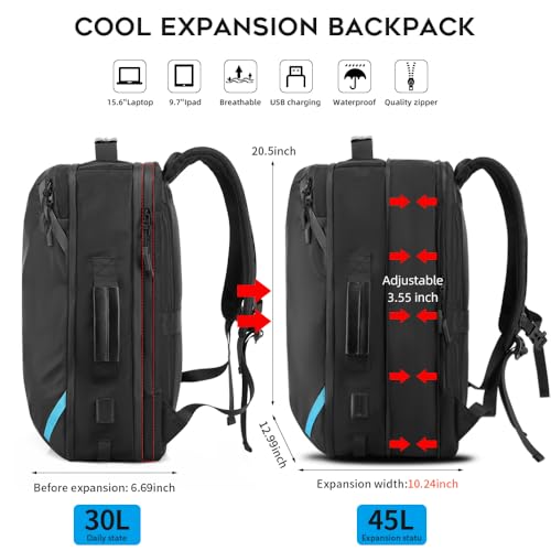 TANGCORLE Vacuum-Compressed Travel Backpack: Expandable, Airline-Approved Laptop Backpack—Unisex Business Backpack - color: Black-a45l