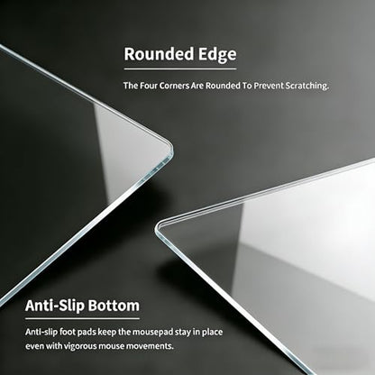 Glass Gaming Mouse Pad,Clear Hard Surface Gaming Mousepad,17.7''X15.7'' Tempered Glass Desk Mat,Ultra-Smooth Large Square Desk Mat,Improved Precision and Speed for Esports FPS Players - color: Transparent