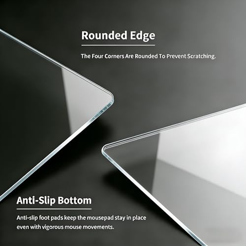 Glass Gaming Mouse Pad,Clear Hard Surface Gaming Mousepad,17.7''X15.7'' Tempered Glass Desk Mat,Ultra-Smooth Large Square Desk Mat,Improved Precision and Speed for Esports FPS Players - color: Transparent