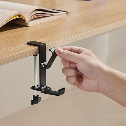 Heavyrain Desk Edge Headphone Holder and Bag Hook, Clamp-On Design, No Drill Installation, Metal, Black - color: black.