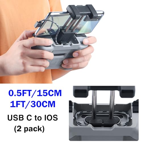 1FT+0.5FT(2 pack) USB C to IOS Remote Controller Cable for DJI Mavic 3, Mini 4 Pro, Mini 2/3 Pro, Air 2S, Mavic Air 2, RC-N1, DJI Drone to Phone 14/13/ Tablet Cable 90 Degree OTG Data Cord Accessories - style: USB C to IOS