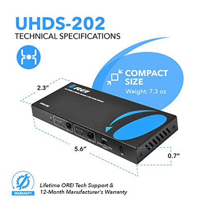 OREI 2x2 HDMI Matrix Switch 4K@60Hz with Audio Extraction, IR Remote, EDID | HDMI Matrix 2x2, HDMI Matrix Switch – 18Gbps, HDR, Dolby TrueHD, DTS-HD, optical & analog PCM 2.0 audio - size: 2x2 Matrix