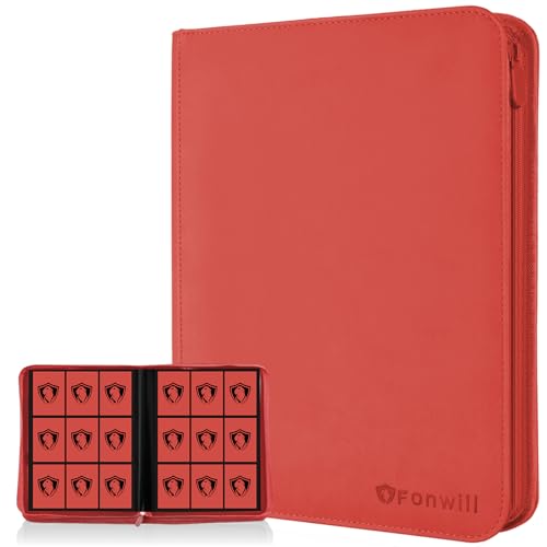Card Binder,360 Pockets Trading Card Holder Book, Premium PU Cover Zip Folder Binder, Side Loading Carrying Case Binder Album for TCG, MTG,Sports Cards, Game Cards (Red) - color: 2-Red, size: 9 Pocket 360