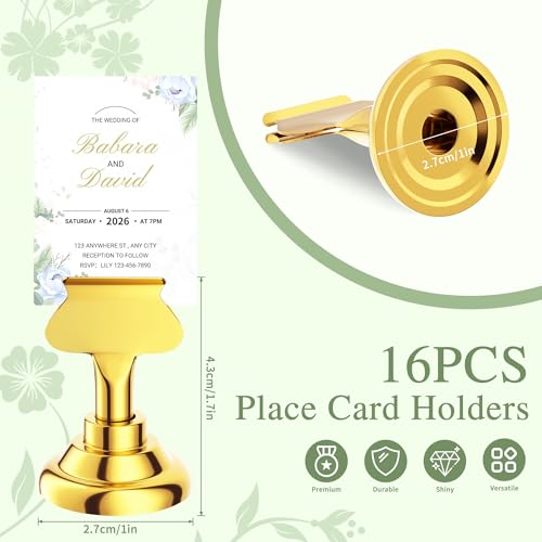 Urban Deco 16 Pieces Table Card Holder Place Card Holders 1.7 inches Gold Steel Card Holders for Photos, Food Signs, Memo Notes, Weddings, Restaurants, Birthdays. (Gold) - color: Gold
