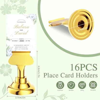 Urban Deco 16 Pieces Table Card Holder Place Card Holders 1.7 inches Gold Steel Card Holders for Photos, Food Signs, Memo Notes, Weddings, Restaurants, Birthdays. (Gold) - color: Gold