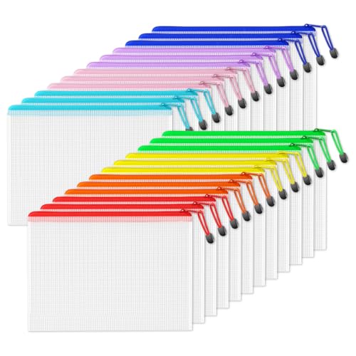 SUNEE Plastic Mesh Zipper Pouch 11x15 in (8 Colors, 24 Packs),Extra Large Water-Resistant Zip Bag for School Office Supplies, Puzzles & Games Organizing Storage - color: Multicolored, size: 11x15