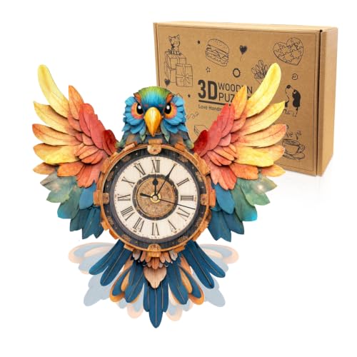 3D Wooden Puzzles for Adults-Parrot Clock Puzzle-Adult Crafts | 3D Puzzle/Puzzle Clock/Parrot Lover Gifts/DIY Wooden Puzzle/Working Clock/Desk/Wall Decor/Creative Gifts for Adults&Teen - color: Parrot Clock