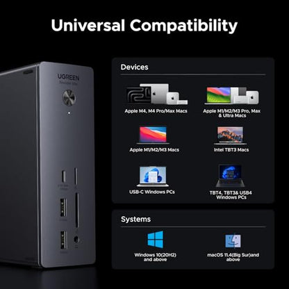 UGREEN 13-in-1 Thunderbolt 4 Docking Station, Dual 4K@60Hz, 2.5G Ethernet | 3xTBT4 40Gbps, Single 8K@30Hz, 90W Host Charging, SD/TF 4.0 312MB/s, TBT4 Dock for MacBook and Windows Laptop,Revodok Max 213