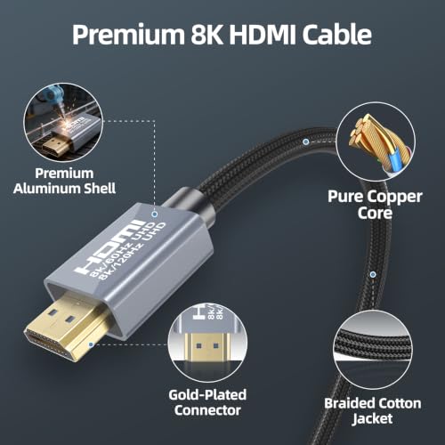 8K HDMI 2.1 Cable 1.5FT (3-Pack), Certified 48Gbps Ultra High Speed HDMI Cable, 10K 8K@60Hz, 4K@120Hz, HDCP 2.2&2.3, eARC HDR 10 Dolby DTS:X, Compatible with PS5/Blu-ray/HDTV/Roku TV/Switch 2/Mac mini - size: 1.5FT, style: 3-Pack