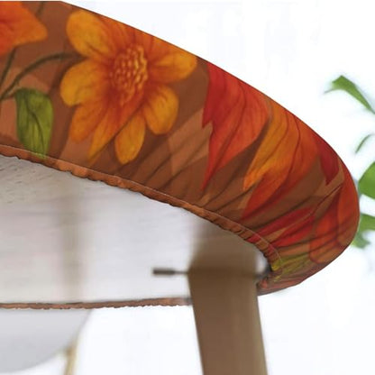 Famame Autumn Pumpkins Wreath on Plaid Round Fitted Tablecloth with Elastic Protector Table Kitchen Dinner Waterproof Oil-Proof Table Covers Fits 40"-44", Small - color: Autumn Pumpkins Wreath, size: Small (40"-44")