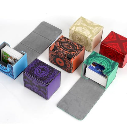 Deck Box for MTG Cards, Trading Commander Deck Case Holds 120+ Sleeved Cards, PU Leather Magnetic Collectible Card Storage Box Fits for TCG Magic Card (Green) - color: Green