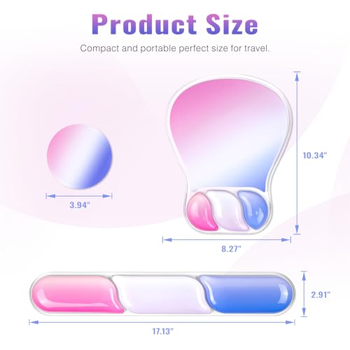 Ospelelf Mouse Pad with Wrist Rest Set Gel Ergonomic Keyboard Wrist Support Anti-Slip Rubber Bottom Office Women Desk Accessories for Computer, Laptop and Gaming, Pink and Blue - color: Pink and Blue, style: Keyboard Rest + Mouse Rest + Coaster