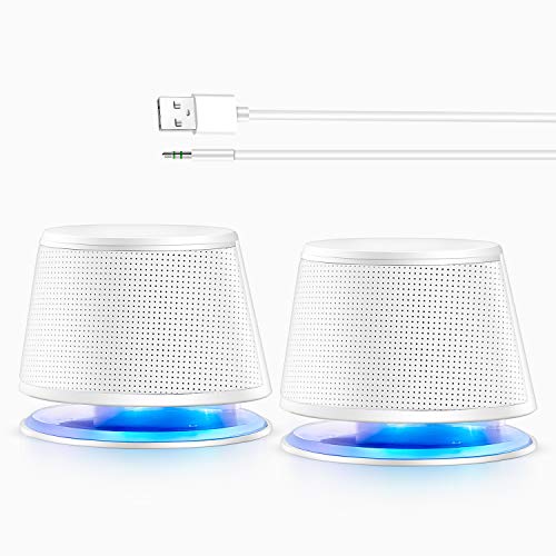 Sanyun SW102 Computer Speakers, 5Wx2, Deep Bass from Compact Cabinet, Stereo 2.0 USB Powered 3.5mm Aux Multimedia Speakers, Built-in Passive Bass Radiators, PC Laptop Desktop Speakers, White - color: White
