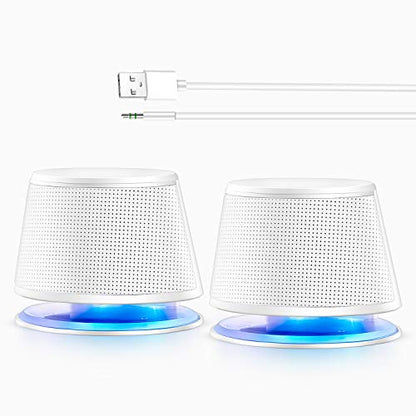 Sanyun SW102 Computer Speakers, 5Wx2, Deep Bass from Compact Cabinet, Stereo 2.0 USB Powered 3.5mm Aux Multimedia Speakers, Built-in Passive Bass Radiators, PC Laptop Desktop Speakers, White - color: White