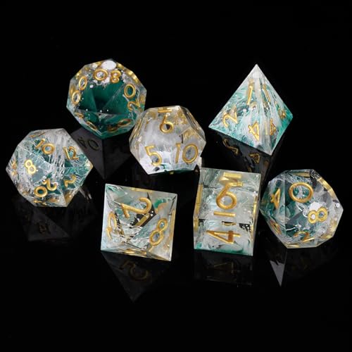 DND Dice Set, 7 Pcs Sharp Edge D&D Dice Polyhedral Resin Dice for Dungeons and Dragons RPG MTG Role Playing Table Games - color: Green