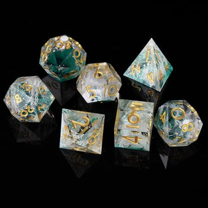 DND Dice Set, 7 Pcs Sharp Edge D&D Dice Polyhedral Resin Dice for Dungeons and Dragons RPG MTG Role Playing Table Games - color: Green