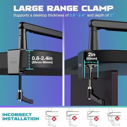 FIFINE Microphone Boom Arm, Low Profile Adjustable Stick Microphone Arm Stand with Desk Mount Clamp, Screw Adapter, Cable Management, for Podcast Streaming Gaming Studio-BM88 | Adjustable Stick Stand, Desk Mount Clamp, Cable Management, Screw Adapter, for
