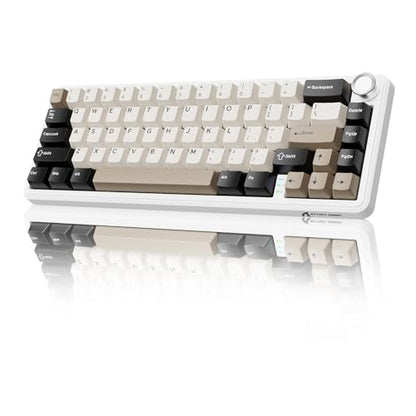 ATTACK SHARK X66 Wireless 60% RGB Mechanical Gaming Keyboard-Cheese White | Volume Knob,Tri Mode-USB-C Wired/BT5.0/2.4Ghz,Gasket Mount,PBT Keycap,Hot Swappable Strawberry Switch,TKL,NKRO for PC Win Mac - color: Cheese White