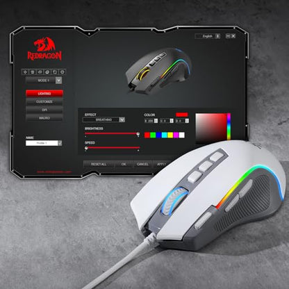 Redragon M612 Wired RGB Optical Gaming Mouse 8000 DPI Remapping Keys | Stable Lag-Free Connection, Redefine Keybinding Macro, Rapid-Fire Side Clicker, Vibing Backlight - color: Gray, style: Wired
