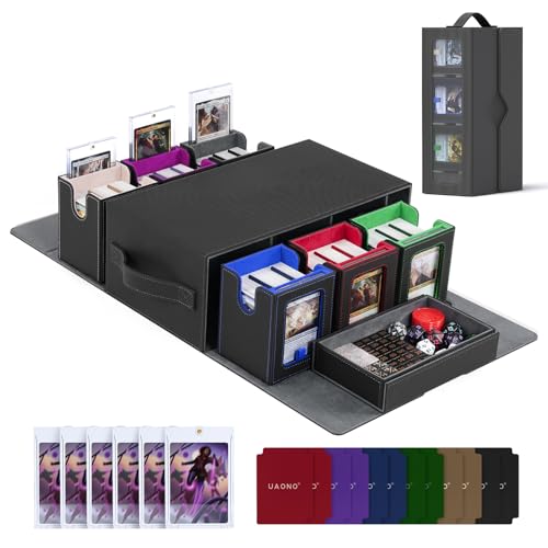UAONO MTG Commander Deck Box, 6-Deck Modular TCG Deck Case with Dice Tray | Hold 600+ Double-sleeved Cards, Modular Card Deck Box with 35PT Magnetic Card Holder for Magic the Gathering Multicolor - color: Multicolour