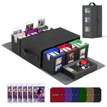 UAONO MTG Commander Deck Box, 6-Deck Modular TCG Deck Case with Dice Tray | Hold 600+ Double-sleeved Cards, Modular Card Deck Box with 35PT Magnetic Card Holder for Magic the Gathering Multicolor - color: Multicolour