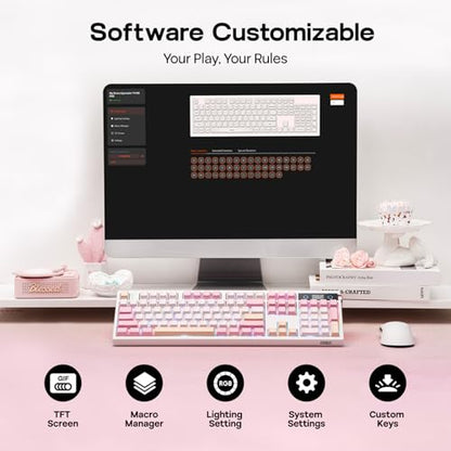 EPOMAKER TH108 PRO Full Size Mechanical Keyboard with Screen & Knob, Wireless Gaming Keyboard with 10000mAh, Creamy Gasket, Hot Swap, Custom Driver, RGB Backlight, NKRO (Pink, Creamy Jade) - color: Pink, size: Creamy Jade