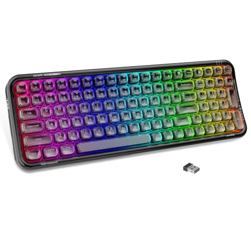 FOPETT Wireless Computer Keyboard with RGB Backlit, Tri-Mode Bluetooth 5.0/USB-C/2.4GHz Ergonomic Gaming Keyboard - Full-Size Rechargeable Transparent Keycap for Laptop/Windows/PC - Black - color: 732 Black
