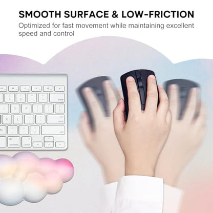 JIKIOU Ergonomic Keyboard Wrist Rest &Large Mouse Pad&Mouse Wrist & Cup Pad | Cute Cloud Shape, 4 in 1 Memory Foam Desk Mat, Ultra-smooth Surface, Savior of Wrist Pain, Anti-slip Rubber Base, Waterproof - color: 01Rainbow