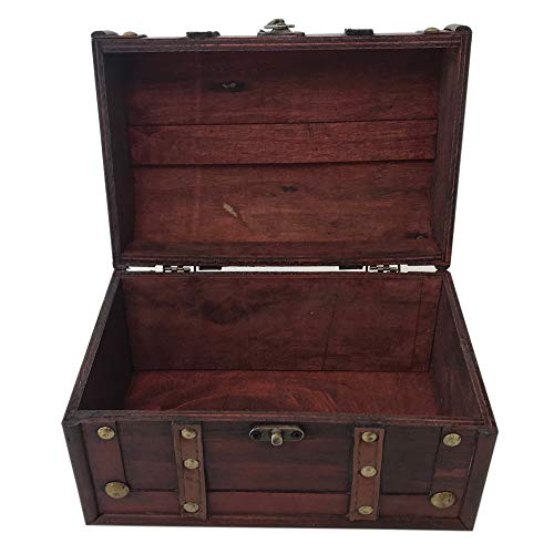 Wood and Leather Treasure Decorative Storage Chest With Lock and Lids - Handcrafted Small Stash Box for Home Decor