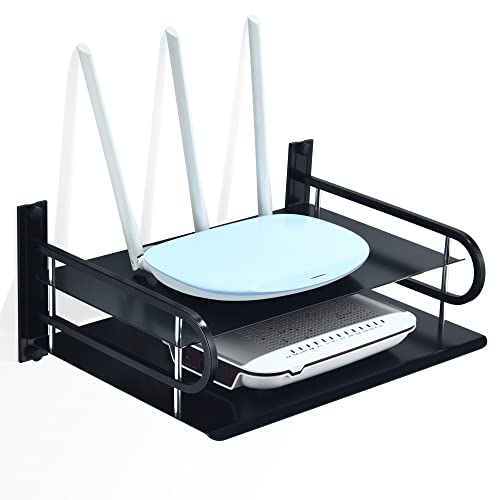 2-Tier Metal Floating Wall Shelves for AV TV Box Console, 12x9.8 Inch | Sturdy Aluminum Double Shelf, Holds Apple TV Roku Router Projector, Rust-proof, No-Drill Option, for Living Room Game Room - color: 2 Layers-large-1pcs