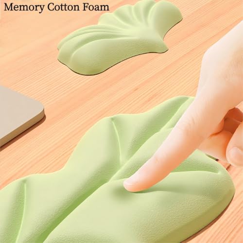 inbesk Angel Wing Wrist Rest Ergonomic Memory Foam Wrist Rest for Computer Keyboard Mouse Set, Cute Gaming Keyboard Cushion Hand Support PU Leather Surface Anti-Slip Waterproof Green-Leaf - color: Green