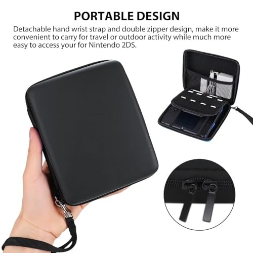 Carrying Case for 2DS Console and Accessories, Hard Shell Protective Travel Case, with 8 Game Slot and Inner Pocket, Wrist Strap (Black) - color: Black
