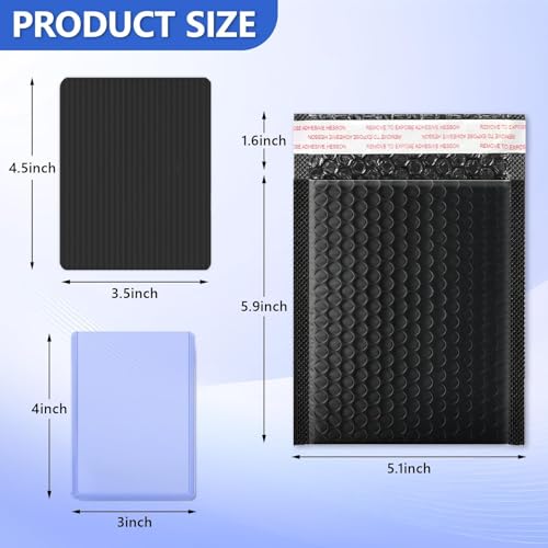 DEDC 200 Packs Trading Cards Shipping Protectors 100 Packs Cards Protector Shipping 50 Pcs Top Loaders 50 Pcs Black Bubble Mailers 5x 6" for Trading Card and a Tape Card Ship Bundle (Black)