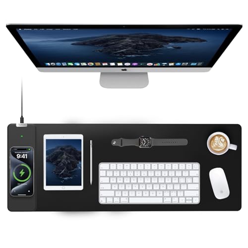 TopMade Wireless Charging Mouse Pad, Gaming Mousepad with Ultra-Smooth Surface, Non-Slip Base, Waterproof Computer Desk Pad, 31.5"x11.81" XL Large Desk Mat for MacBook, PC, Laptop - color: Classic-31.5"x11.8"