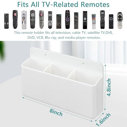 3 Slot Remote Control Holder, TV Remote Holder Wall Pen Storage Accessories for Home Office School (White) - color: White