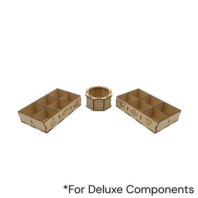 The Broken Token Game Organizer Compatible with Flamecraft - Wooden Game Organizing Box with Multiple Trays