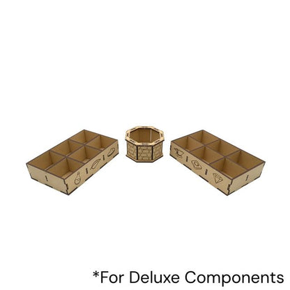 The Broken Token Game Organizer Compatible with Flamecraft - Wooden Game Organizing Box with Multiple Trays