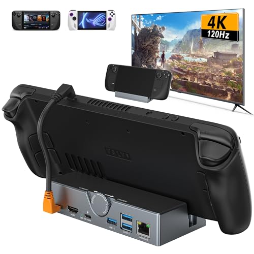 Steam Deck Dock - USB C Docking Station with Adjustable Stand, 100W PD Charging Dock with 4K@120Hz HD,Gigabit Ethernet,3 USB 3.0 Port, for Steam Deck OLED/ROG Ally/Legion Go S
