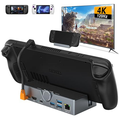 Steam Deck Dock - USB C Docking Station with Adjustable Stand, 100W PD Charging Dock with 4K@120Hz HD,Gigabit Ethernet,3 USB 3.0 Port, for Steam Deck OLED/ROG Ally/Legion Go S