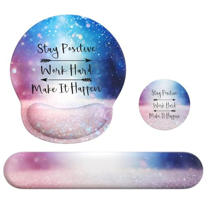 Mouse Pad with Keyboard Wrist Rest,Ergonomic Mouse Pad Wrist Support PU Base with Coaster,Mousepad with Nonslip Base for Computer Laptop Keyboard Home&Office - color: C-Glitter Pink Blue