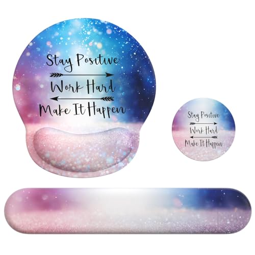 Mouse Pad with Keyboard Wrist Rest,Ergonomic Mouse Pad Wrist Support PU Base with Coaster,Mousepad with Nonslip Base for Computer Laptop Keyboard Home&Office - color: C-Glitter Pink Blue
