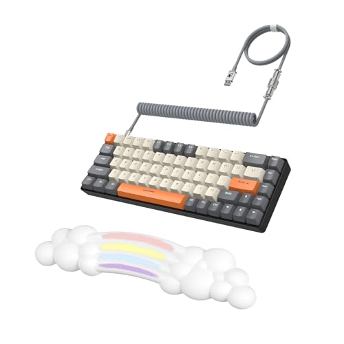 ZIYOU LANG 65% Wired RGB TKL Portable Mechanical Gaming Keyboard Dark Gray Blue Switch with Coiled Cable and White Rainbow Cloud Wrist Rest for PC Mac Gamer