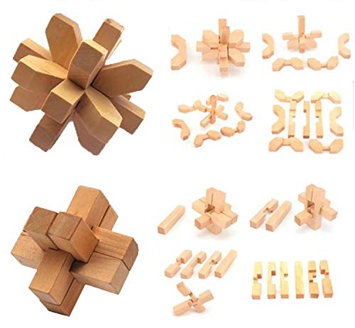 18 Pack Large Wooden Brain Teaser Puzzles Wooden Burr Puzzles Brain Teaser Puzzle with Gift Packing Box Magic Puzzle Games Toys Stocking Stuffers Party Favors for Kids and Adults (Natural Wood) - style: Natural Wood
