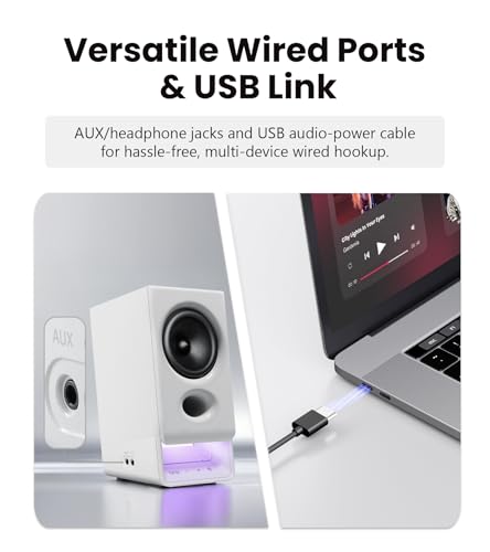 Edifier R20BT Computer Speakers, Touch Controls, AUX & USB-C Inputs, White | 2.75" Full-Range Drivers, Bluetooth 6.0, Headphone Jack, Custom Ambient Light & Sound Profiles via APP - color: White
