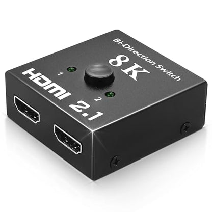 HDMI 2.1 Switch 48Gbps, Bi-Directional Manual HDMI Switcher 2 in 1 Out / 1 in 2 Out, Supports 8K@60Hz 4K@120Hz, VRR HDR10+ Dolby Vision, for PS5 PS4 Xbox PC TV Monitor