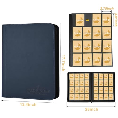 Trading Card Binder 16 Pocket, Foalgo PU Cover Card Binder for 1000+ Cards, Premium Trading Card Holder Folders, Double Sided Pocket Card Album for MTG, TCG (Blue) - color: blue22