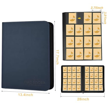Trading Card Binder 16 Pocket, Foalgo PU Cover Card Binder for 1000+ Cards, Premium Trading Card Holder Folders, Double Sided Pocket Card Album for MTG, TCG (Blue) - color: blue22